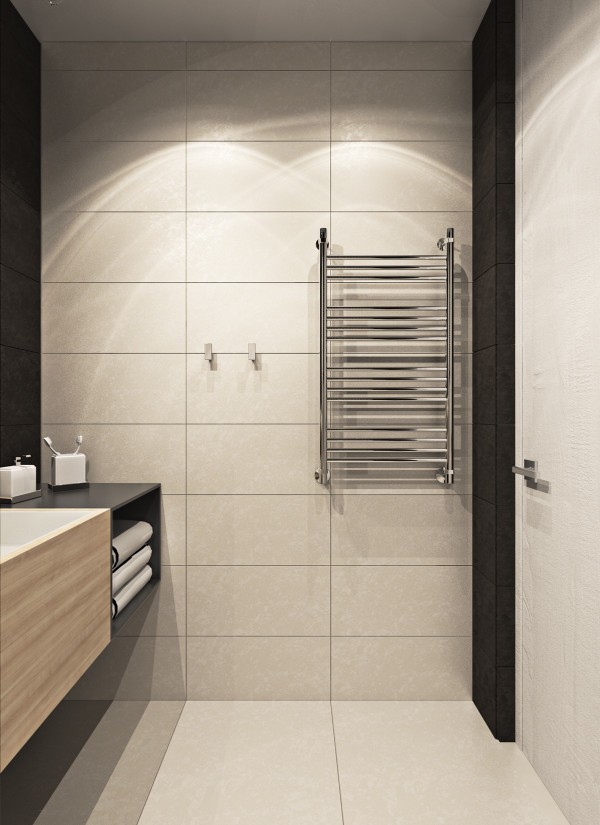 contemporary bathroom white tiling modern wood panel sink