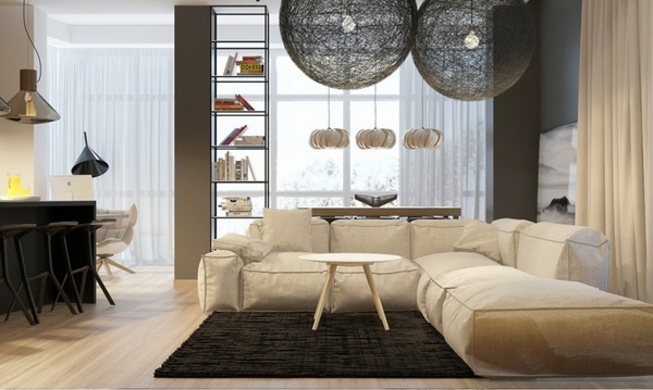  beige sofa black pendants