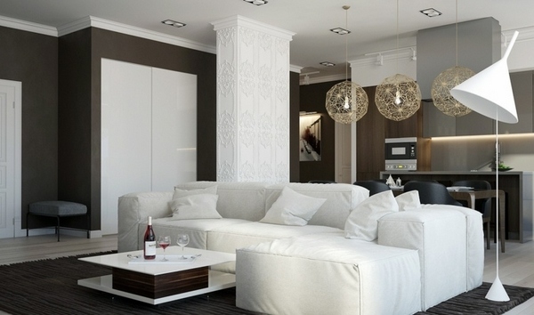 contemporary design white sofa dark carpet 