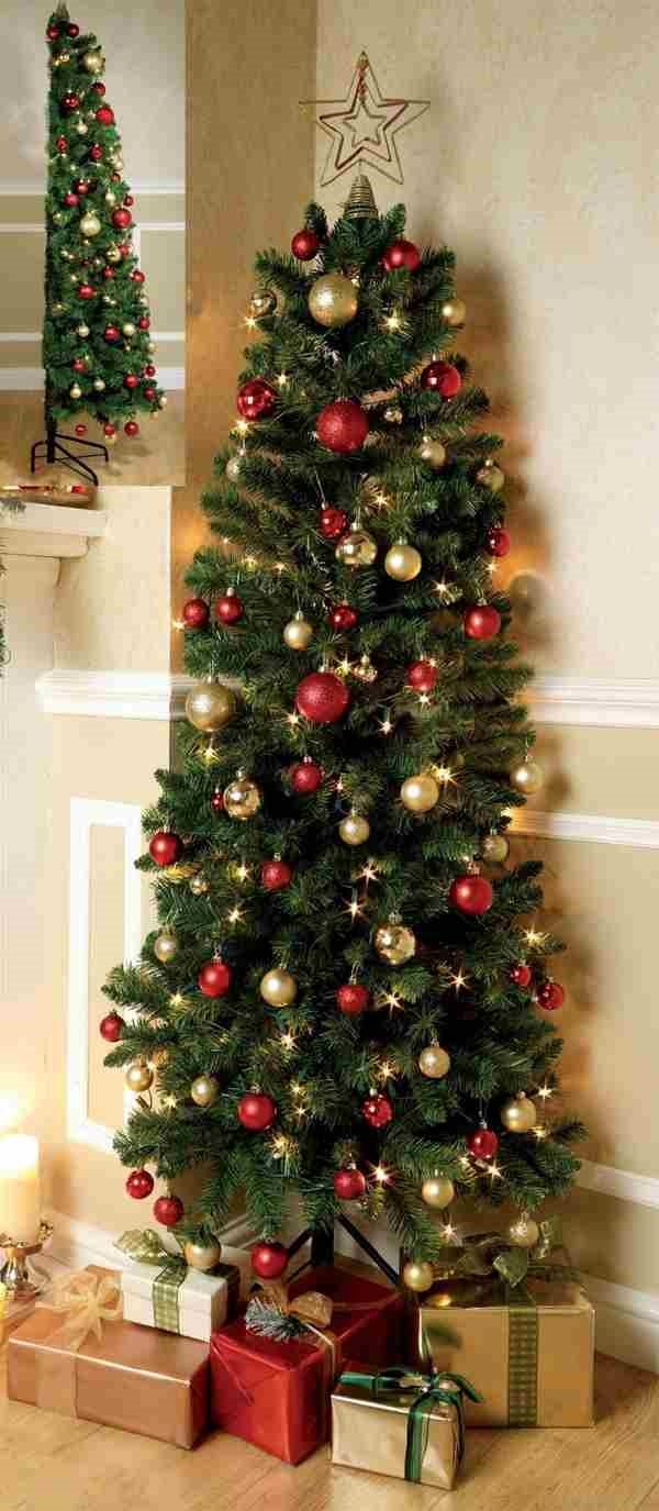 corner-christmas-trees-artificial-pre-lit-pencil-Christmas-tree-decoration-ideas