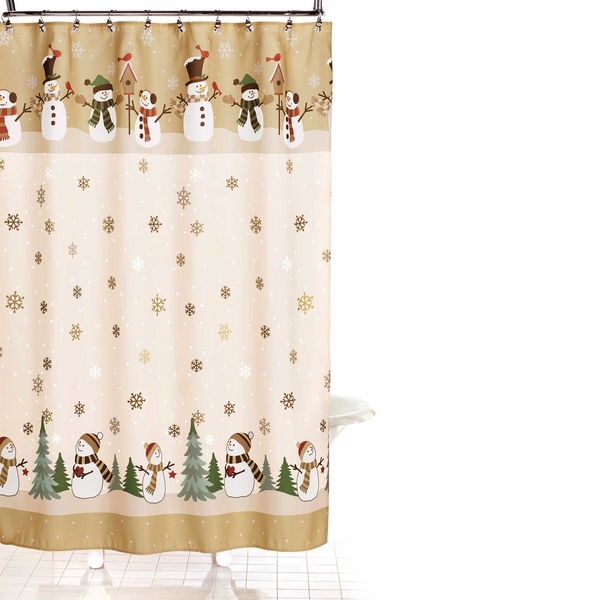 cute shower curtains neutral colors snowmen trees motif