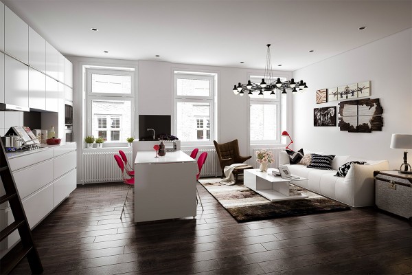 dark wood flooring white furniture