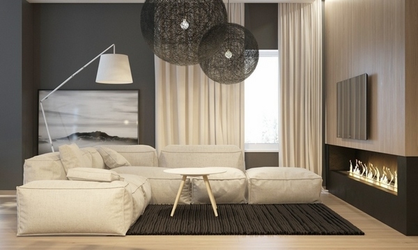 elegant living room design large sofa modern fireplace