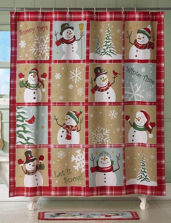 holiday shower curtains snow snowman decoration ideas