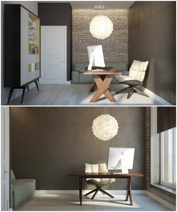 home office design ideas brick wall modern chandelier
