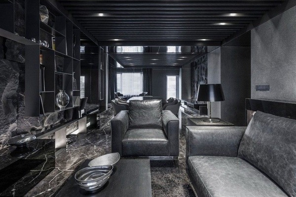  modern black gray interior leather furniture