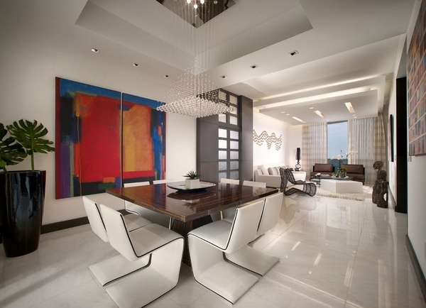 modern dining room design glass table leather chairs