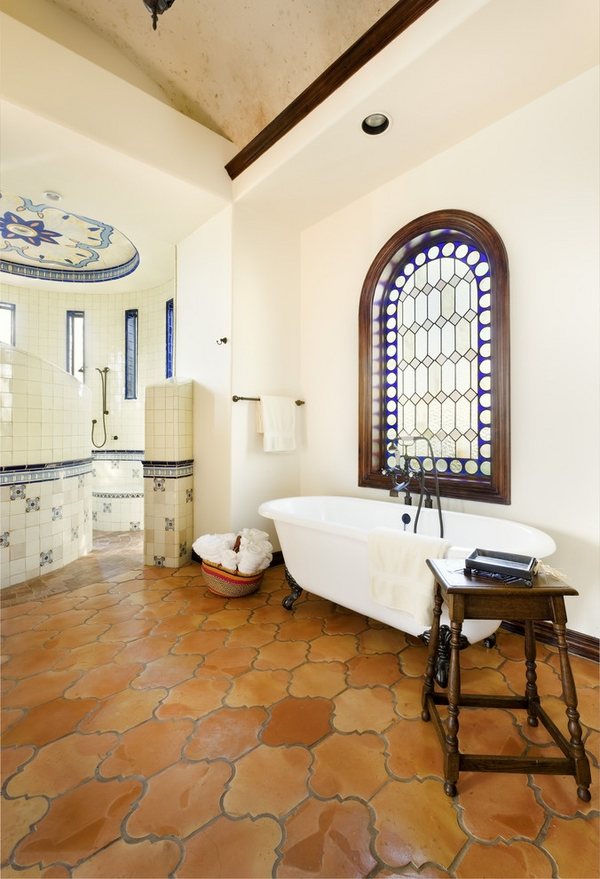 mediterranean bathroom design freestanding tub Saltillo tiles