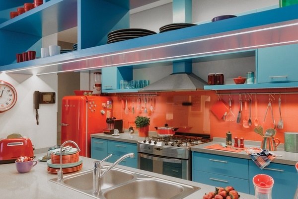 kitchen design and decorating ideas bold blue orange colors