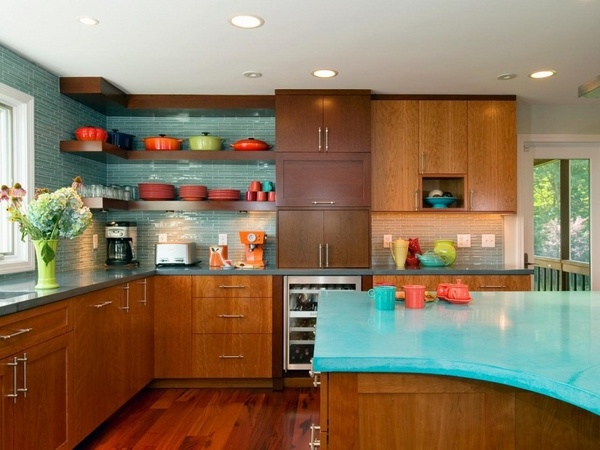 kitchen furniture turquoise wall color wood cabinets