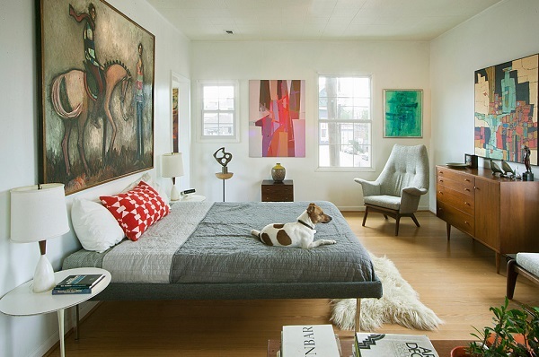 midcentury bedroom decor furniture ideas wood furniture wall paintings