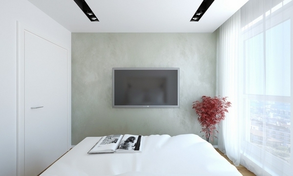 minimalist bedroom interior white colors large windows