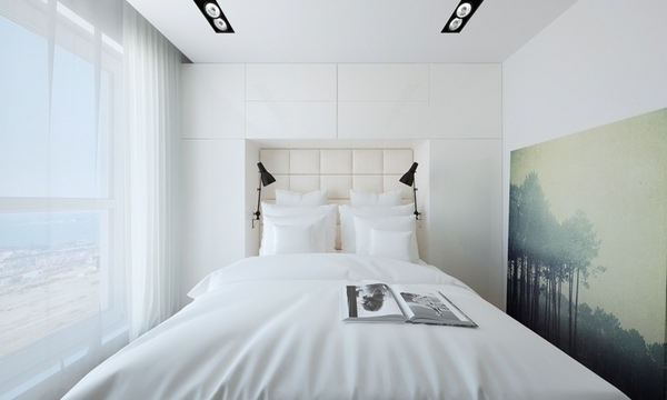 minimalist bedroom interior white colors original headboard design