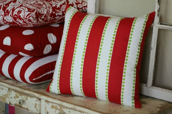 decorative pillows traditional red white colors stripes