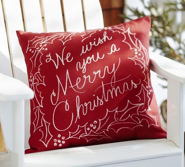 with text red pillow festive greeting