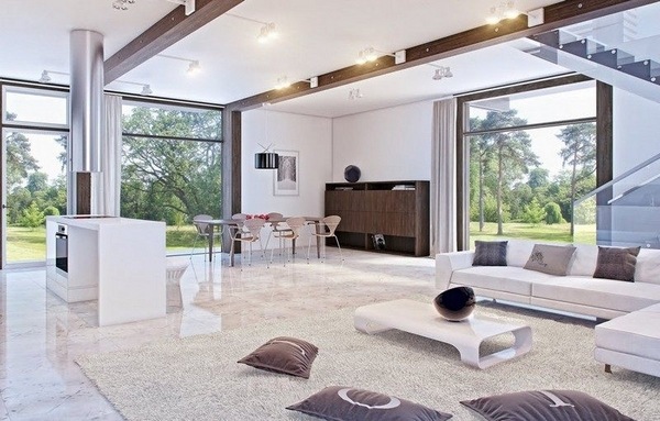 modern living room interior design marble flooring white sofa 