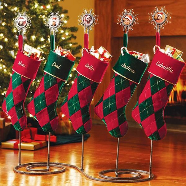 personalized-Christmas-stocking-holders-ideas-wrought iron fireplace decor
