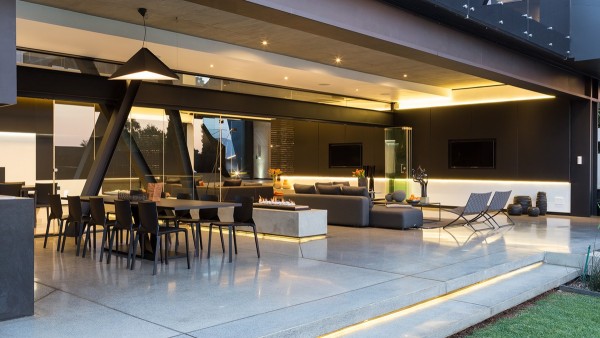 polished concrete flooring home lighting indoor outdoor space 