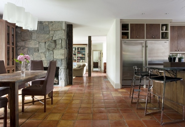 rustic decor ideas open plan kitchen dining room Saltillo tile