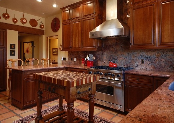 rustic kitchen wood cabinets granite countertops floor