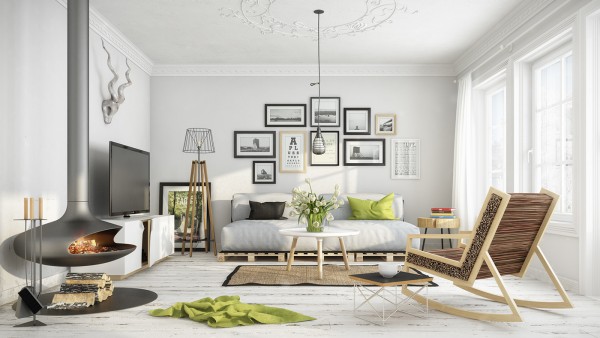scandinavian living room design ideas white floors white sofa 