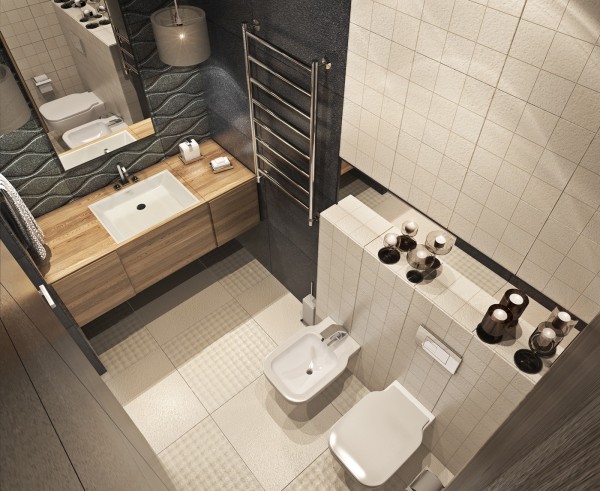 small bathroom design ideas white tiles gray accent wall 