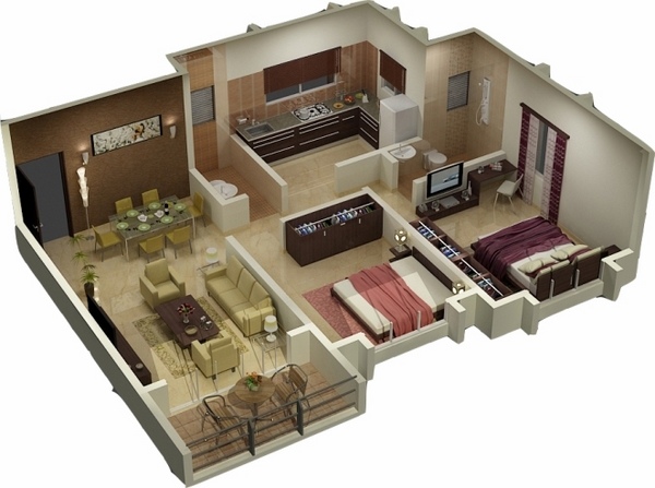 small house plans 3D floor plan layout ideas
