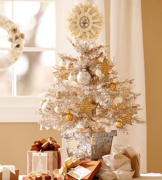 tabletop christmas tree ideas silver tree gold ornaments