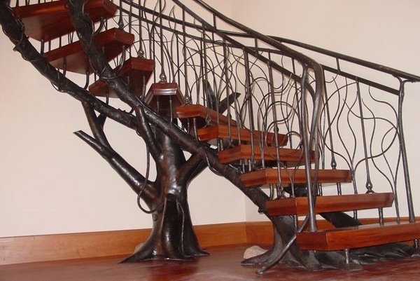 interior staircase design wrought iron banister ideas tree shape