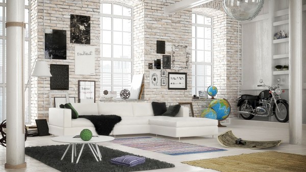 white brick wall living room decor interior