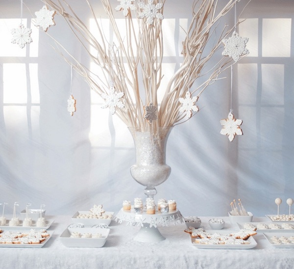 white christmas theme decorations dessert table decor