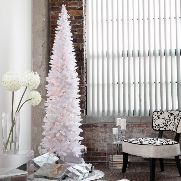 white christmas-tree-artificial-pre-lit-pencil-christmas-tree-
