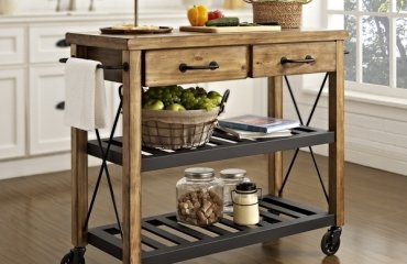 Kitchen-cart-wood-top-drawers-racks-industrial-kitchen-furniture-ideas