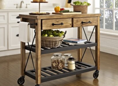 Kitchen-cart-wood-top-drawers-racks-industrial-kitchen-furniture-ideas