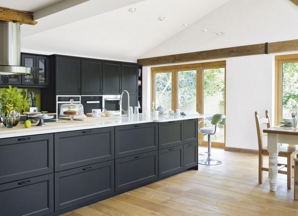 Modern open plan black cabinets 