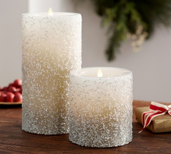 Pottery-barn-decorating-ideas-Christmas-home-decor-silver-beaded-flameless-pillar-candle