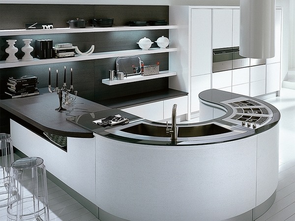 Stunning-modern kitchen island design ideas u shaped island black white