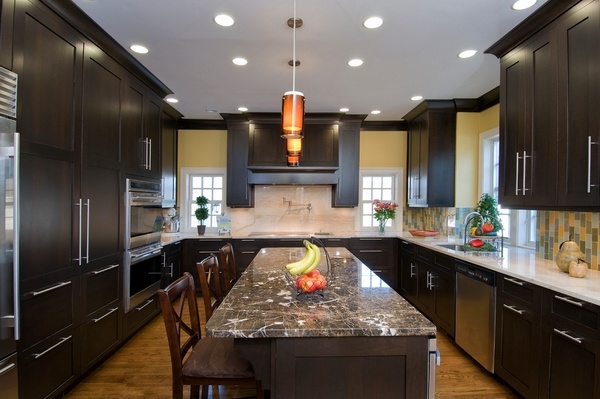 U shaped kitchen design ideas black cabinets white countertops