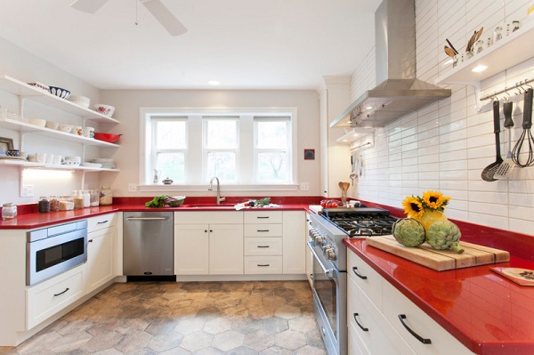 kitchen design ideas white cabinets red countertops