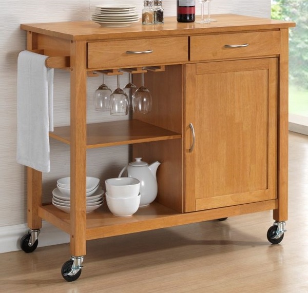 bamboo kitchen trolley with drawers and cabinet glass storage