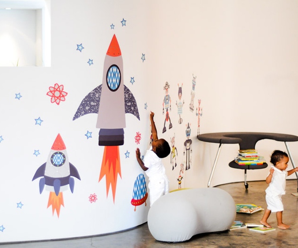 childrens spaceships stars nursery decor