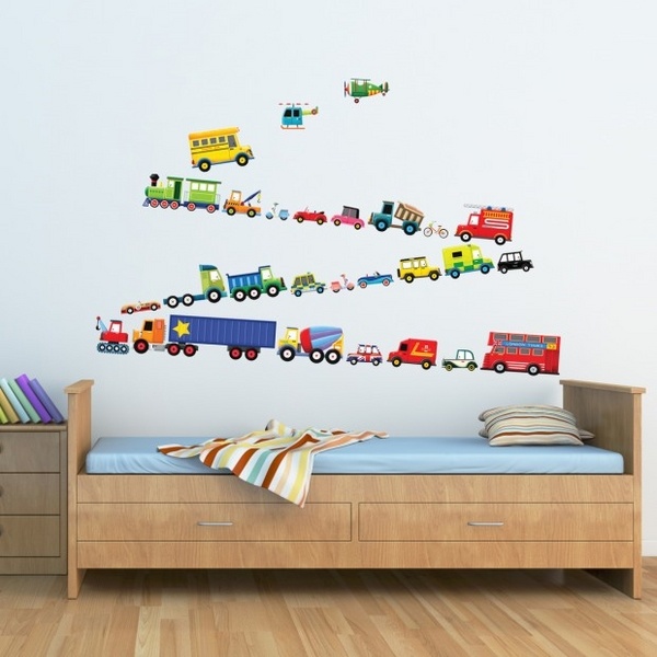 colorful-nursery-walls-decals-cars-trucks-boys-bedroom-wall-decorating-ideas