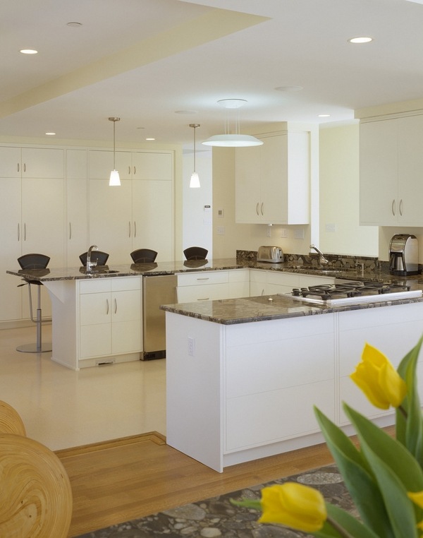 contemporary U shaped kitchen ideas granite countertops breakfast bar