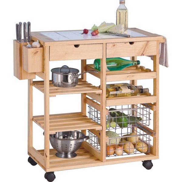 functional trolley for kitchen storage racks drawers wood metal