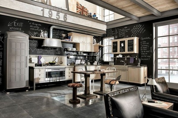 industrial kitchen design chalkboard wall vintage kitchen