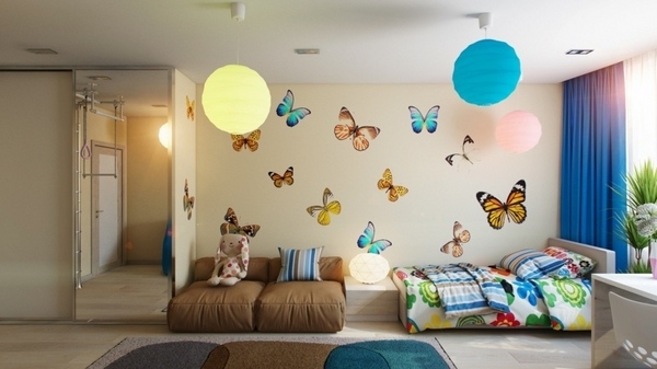 wall decoration plain color wall butterflies lamps globes