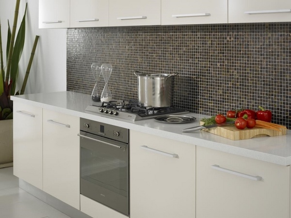kitchen splashback white cabinets mosaic tiles
