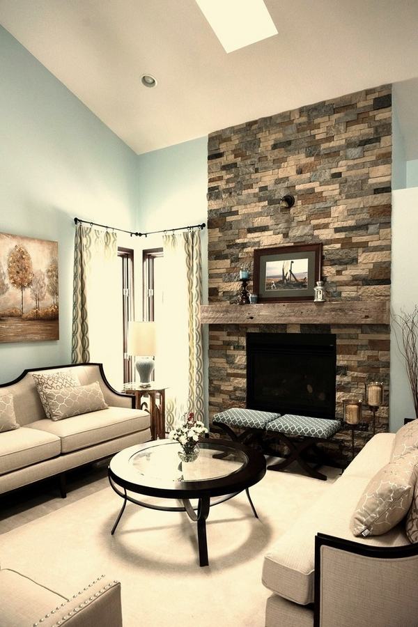 living room stone fireplace airstone design ideas