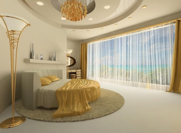 modern circle bed stylish bedroom interior design beige gold accents