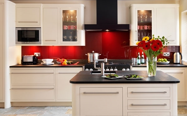 modern kitchen ideas white cabinets red backsplash